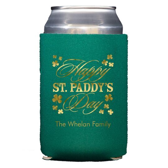 Happy St. Paddy's Day Clover Collapsible Koozies